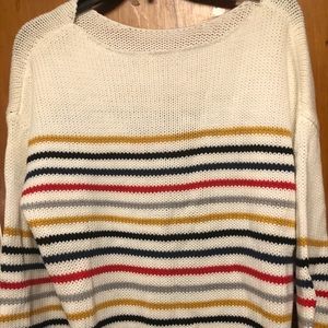 Womens Striped Sweater Lightweight Oversized Crew Neck Pullover